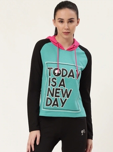 Women's <b>Hoodie</b> Today Is A New Day Print Black Long Sleeve Sweatshirt Regular Fit Knitted <b>Polyester</b> Spring Style - Product Image 4