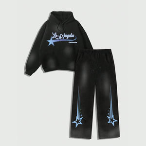 Survêtement d'hiver tendance pour homme avec impression DTF personnalisée, sweat à capuche à épaules tombantes de haute qualité et pantalon à poches - Product Image 1