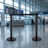 Barrière de gestion de file d'attente noire avec ceinture rétractable pour le contrôle des foules dans les hôtels, aéroports, banques, centres commerciaux et espaces commerciaux