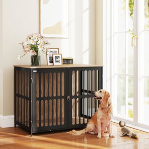 Walnut Brown 39\" Dog <b>Crate</b> Furniture Anti Chew Resistant Mesh & Anti Escape Single Door for Large Dogs - Product Image 1