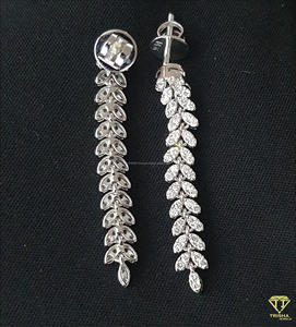 Lab Grown Diamond Leaf Drop Earrings In 925 Sterling <b>Silver</b> Luxury Dangle Jewelry For Women - Product Image 2