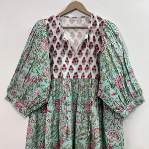 Vestido Casual Midi para Mujer, Tejido 100% Algodón, Liso, Manga Corta, Cintura Imperio, Estilo Babydoll, Cuello en V, Holgado, Funcional - Product Image 2