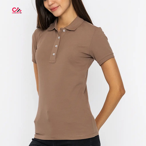 เสื้อโปโลแขนสั้นผู้หญิง สีพื้น ผ้าถัก สไตล์ลำลอง แต่งขอบและคอเสื้อลายตาราง - Product Image 1