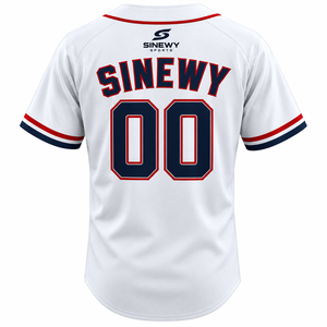 SINEWY SPORTS Baseball Jersey Men's <b>White</b> Short Sleeve <b>Button</b> Front Moisture Wicking Polyester Team Name Printed - Product Image 2