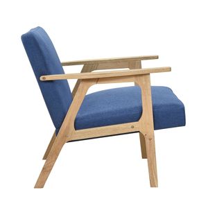 Poltrona Moderna in Tessuto Blu con Struttura in Legno di Gomma Naturale, Arredamento Contemporaneo per Soggiorno - Product Image 3