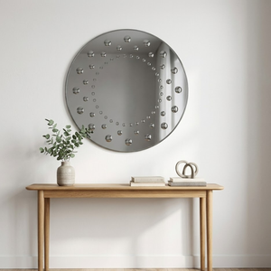 Miroir mural rond moderne en cristal à bulles sans cadre |   Miroir d'appoint de luxe avec design en verre clouté pour la décoration du salon et de la chambre - Product Image 4