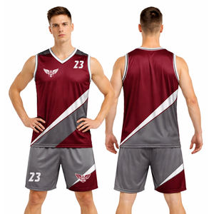 ชุดยูนิฟอร์มวอลเลย์บอลสีมารูนเกรย์แบบกำหนดเองสำหรับผู้ชาย เสื้อทีมแขนกุดพร้อมกางเกงขาสั้น ชื่อและหมายเลขส่วนตัว ชุดกีฬาแบบซับลิเมชั่น - Product Image 1