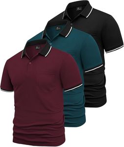 Polo de golf tricoté à manches courtes pour homme, 3 pièces, respirant, extensible, coupe classique, vêtements de sport décontractés - Product Image 5
