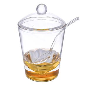 Pot à sucre et à café en acrylique transparent avec base dorée élégante, couvercle en dôme et cuillère incluse - Product Image 1