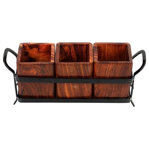 Porte-couverts en bois avec support métallique, organiseur de cuillères, fourchettes et couteaux, porte-ustensiles pour comptoir de cuisine, table à manger - Product Image 4