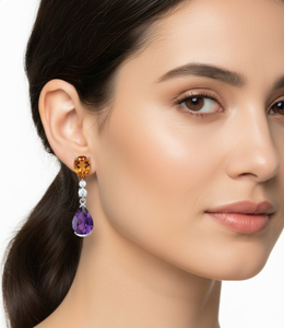925 <b>Silver</b> <b>Drop</b> <b>Earrings</b> with Citrine Amethyst Crystal Accents-Classic Women's Wedding & Party Jewelry - Product Image 4