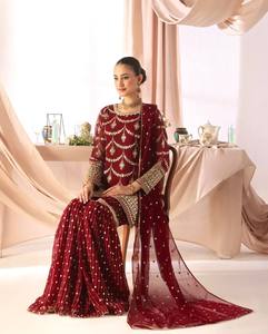 Ensemble de salwar kameez brodé pour femmes, rouge, tenue traditionnelle indienne, tenue ethnique pakistanaise, dupatta, robe de fête, robe de mariage - Product Image 3