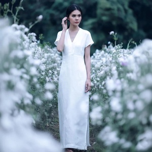 100% Linen Maxi <b>Dress</b> Side <b>Split</b> <b>Dress</b> Short Sleeve Spring Summer Plus Size <b>Dress</b> for Women Everyday Wear Vacation <b>Dress</b> - Product Image 2