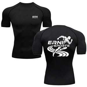 T-shirt de compression pour homme, fitness, gym, sport, course à pied, rashguard, haut, tee-shirt, séchage rapide, respirant, UPF50+, antibactérien, manches courtes - Product Image 1