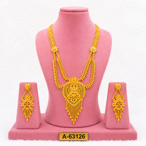 Luxury Gold Plated <b>Bridal</b> <b>Necklace</b> <b>Set</b> with <b>Earrings</b> – Traditional Long Haar Jewelry <b>Set</b> for Women - Product Image 4