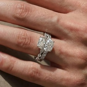Trendy Design 5.0 Carat 925 Moissanite Cushion Cut 4 Prong <b>Set</b> Gold Plated Engagement <b>Ring</b> <b>Sterling</b> <b>Silver</b> Wedding Band Women's. - Product Image 1