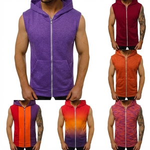Sweat-shirt à capuche sans manches pour homme, couleur unie, coupe slim, tricoté en French Terry, vêtement d'automne - Product Image 3