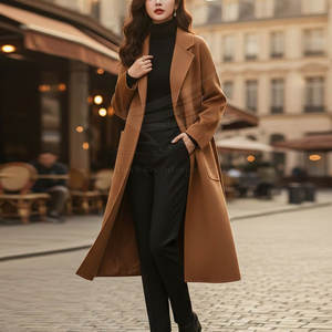 เสื้อโค้ทยาวผู้หญิงใส่สบายสำหรับฤดูหนาว ทรงหลวม ผ้าแคนวาสผสมขนสัตว์ ระบายอากาศได้ดี เสื้อคลุมลำลอง - Product Image 4