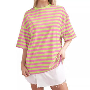 Camiseta de Cuello Redondo para Mujer, Color Rosa y Blanco, Manga Corta, Corte Regular, Algodón Jersey, Estilo Casual Urbano, con Logo, Primavera/Verano - Product Image 3