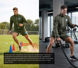 Mens Custom Logo Nylon Windbreaker Streetwear Solid Spring Tracksuit Set 2 Piece Jacket & Shorts - Product Image 5