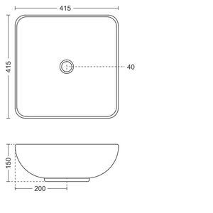Lavabo rectangular de cerámica duradero para colgar en la pared, 415x415x150mm, blanco brillante, con medio pedestal. - Product Image 6