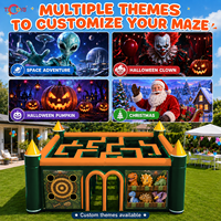 Labyrinthe d'aventure gonflable commercial avec 4 jeux interactifs, unité de jeu personnalisée orange et noire pour la location dans les parcs et les festivals