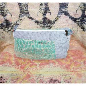 Beautiful Vintage Kantha Floral Printed Quilted Zipper Closure 3-Piece Women's Travel for <b>Pouch</b> Set Cosmetic Bags - Product Image 3