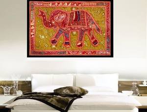 Tapisserie murale brodée à la main motif éléphant, patchwork de paillettes, chemin de table, broderie ethnique décorative - Product Image 5