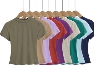 T-shirt de sport pour femme, coupe ajustée, manches courtes, 100% coton tricoté, séchage rapide, anti-rides, anti-boulochage, toutes saisons - Product Image 6