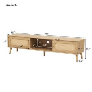 Mobile TV Moderno Stile Fattoria per TV fino a 80 Pollici, Centro Intrattenimento di Lusso Boho con Gambe in Legno Massello, Mobiletto TV - Product Image 5