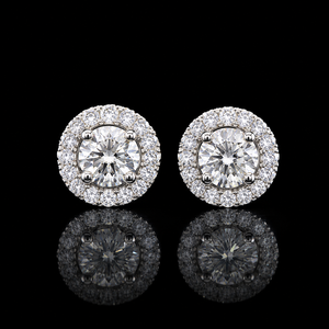 Elegantes Pendientes de Diamante Natural de 1.10 CT con Halo en Oro Blanco de 14K, Corte Brillante Redondo, Lujo para el Día a Día - Product Image 3