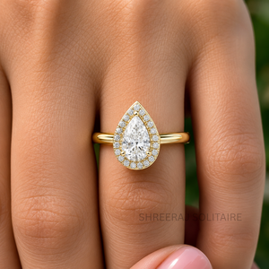 Anillo de Compromiso con Halo de Diamantes Cultivados en Laboratorio con Corte Pera, Certificado IGI, 1CTW, Oro Sólido de 14K/18K, Joyería Nupcial - Product Image 3