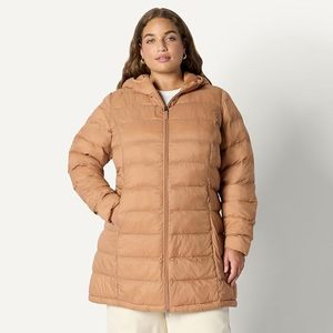 Tan <b>Long</b> Hooded <b>Puffer</b> Jacket Thick Zip Up Down <b>Coat</b> Winter <b>long</b> hooded <b>puffer</b> jacket - Product Image 1