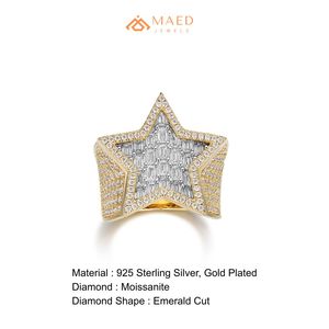 Moissanite <b>Ring</b> <b>Mens</b> Iced Out Star <b>Ring</b> Baguette Halo Statement Jewelry Rose Gold Finish Gift for Him Premium Design - Product Image 6