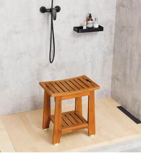 Banc de douche en teck massif avec siège ergonomique et étagère de rangement - Product Image 1