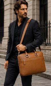 Gravs Sac messager souple en cuir véritable noir pour ordinateur portable de grande taille, style rétro classique, pour le bureau, le travail quotidien, imperméable - Product Image 3