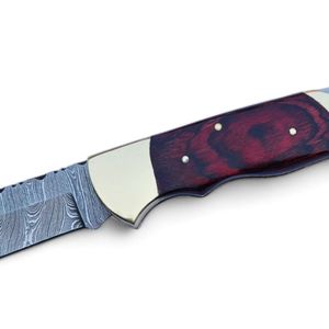 Handmade Damascus Folding Knives Compact Pocket Design with Sharp <b>Steel</b> Blade Durable Handle Leather Sheath for <b>Outdoor</b> Hunting - Product Image 4
