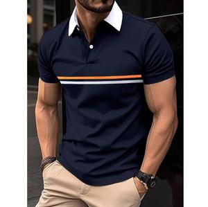 Spring Summer New Men's Slim Casual Polo <b>Shirt</b> Button <b>Collar</b> Printed Striped Sport <b>T</b>-<b>shirt</b> for Man - Product Image 5