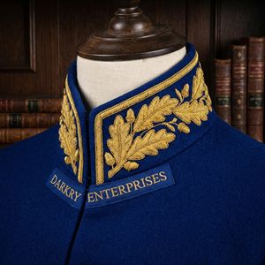 Servicio de Personalización de Cuellos Mandarín de Terciopelo Azul Real con Bordado de Lingotes de Oro Hecho a Mano - Product Image 3