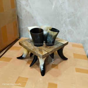 Premium Short <b>Drinking</b> Horn Set 4-Piece Viking Beer Horns with <b>Stand</b>, Eco-Friendly And Leak Free At Cheap Price - Product Image 4