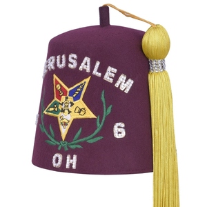 Chapeau Fez OES personnalisé marron, brodé Eastern Star, casquette fraternelle avec lettres ornées de pierres et pompon - Product Image 2
