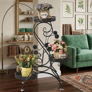 Support de plantes circulaire vintage en fer forgé avec revêtement époxy, pour 3 pots, support de pot de fleurs intérieur/extérieur, décoration de jardin artisanale - Product Image 4