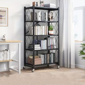 Scaffale in Metallo Nero a 5 Ripiani per Garage e Cucina, Pieghevole e Rimovibile con Ruote, Organizzatore per Stoccaggio - Product Image 5