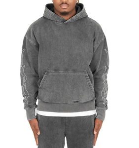 Survêtement en molleton à capuche avec broderie usée, pantalon de survêtement évasé, survêtement délavé à l'acide - Product Image 5