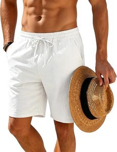 Pantalones Cortos Deportivos para Hombre, Blancos, de Poliéster, Cintura Elástica, Color Sólido, Transpirables, Ecológicos, de Secado Rápido, Cintura Media, con Bolsillos - Product Image 1
