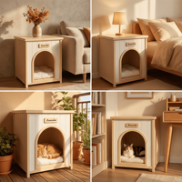 Maison pour animaux de compagnie en bois de cèdre massif moderne, couleur blanc crème et jaune clair, pour petits chiens et chats, meubles de salon
