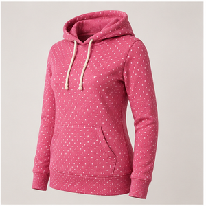 Sweat à capuche longue semi-ajustée pour femme, rose framboise, à petits pois, en coton-modal lisse, personnalisable - WPHOOD-0022 - Product Image 2