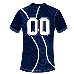 Conjunto de Camiseta y Pantalones Cortos de Rugby Azul Marino y Blanco, Cuello en V, Diseño Geométrico, Uniforme de Equipo Personalizado, Transpirable, para Entrenamiento Deportivo - Product Image 4