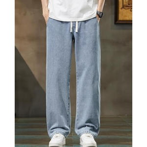 กางเกงยีนส์ทรงตรงขาตรงสำหรับผู้ชาย – กางเกงยีนส์ทรงหลวมเอวยางยืดพร้อมเชือกผูกและกระเป๋าสไตล์ Y2K - Product Image 6