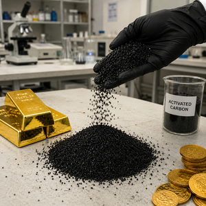 Carbón Activado de Cáscara de Coco Certificado ISO 6x12 para Operaciones CIP CIL, CTC 60 min, Grado Oro, 99% de Pureza, Granulado Negro - Product Image 1
